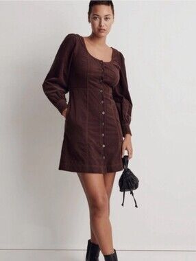Madewell Brown Button-Front Corduroy Midi Dress